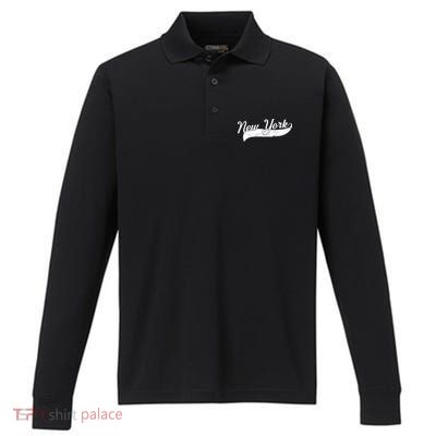 New York Classic Logo Performance Long Sleeve Polo