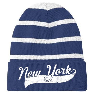 New York Classic Logo Striped Beanie with Solid Band