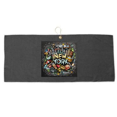 New York Illustration Large Microfiber Waffle Golf Towel