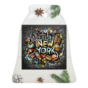 New York Illustration Ceramic Bell Ornament