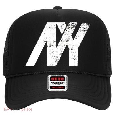 New York NY Grunge High Crown Mesh Back Trucker Hat