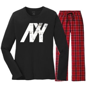 New York NY Grunge Women's Long Sleeve Flannel Pajama Set 