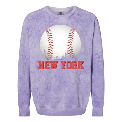 New York Skyline Baseball Sports Fan Colorblast Crewneck Sweatshirt