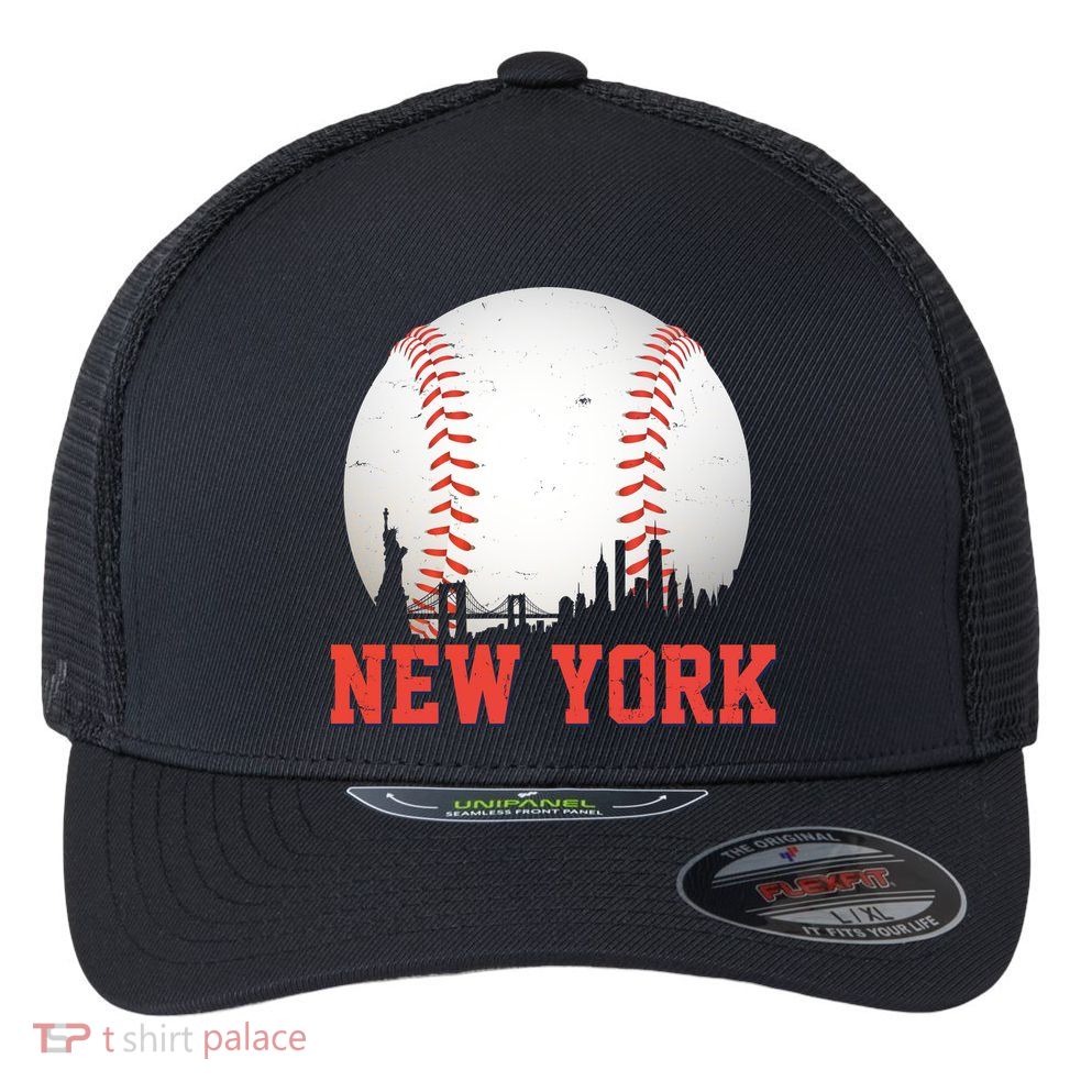 New York Skyline Baseball Sports Fan Flexfit Unipanel Trucker Cap
