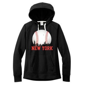 New York Skyline Baseball Sports Fan Women's Fleece Hoodie