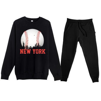 New York Skyline Baseball Sports Fan Premium Crewneck Sweatsuit Set