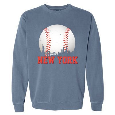 New York Skyline Baseball Sports Fan Garment-Dyed Sweatshirt