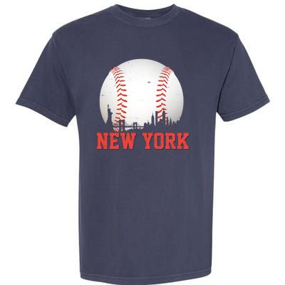 New York Skyline Baseball Sports Fan Garment-Dyed Heavyweight T-Shirt