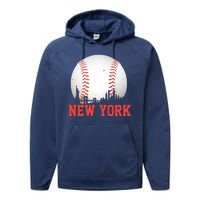 New York Skyline Baseball Sports Fan Performance Fleece Hoodie