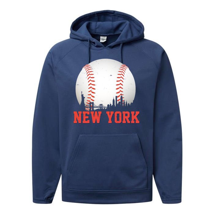 New York Skyline Baseball Sports Fan Performance Fleece Hoodie