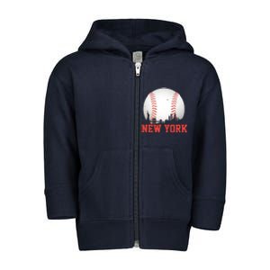 New York Skyline Baseball Sports Fan Toddler Zip Fleece Hoodie