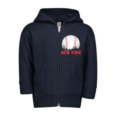 New York Skyline Baseball Sports Fan Toddler Zip Fleece Hoodie