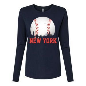 New York Skyline Baseball Sports Fan Womens Cotton Relaxed Long Sleeve T-Shirt