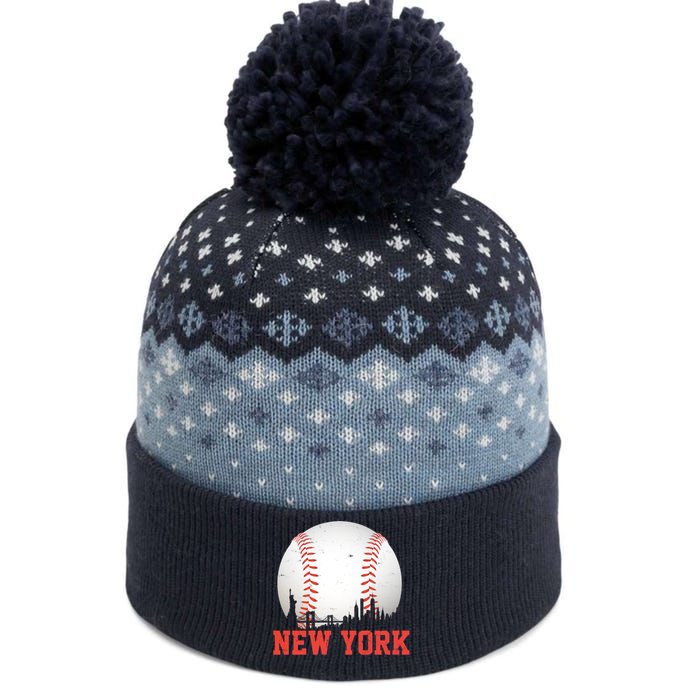 New York Skyline Baseball Sports Fan The Baniff Cuffed Pom Beanie