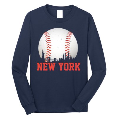 New York Skyline Baseball Sports Fan Long Sleeve Shirt