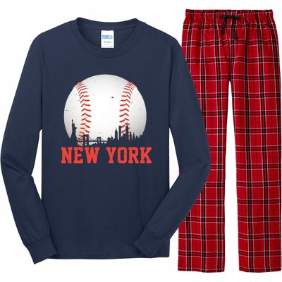 New York Skyline Baseball Sports Fan Long Sleeve Pajama Set