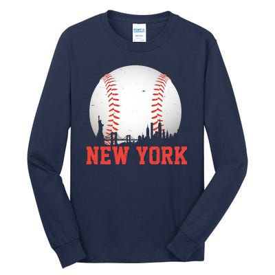 New York Skyline Baseball Sports Fan Tall Long Sleeve T-Shirt