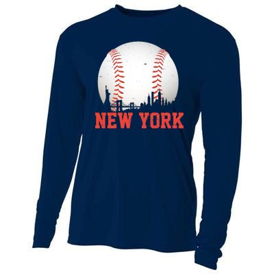 New York Skyline Baseball Sports Fan Cooling Performance Long Sleeve Crew