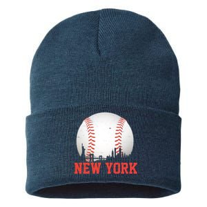 New York Skyline Baseball Sports Fan Sustainable Knit Beanie