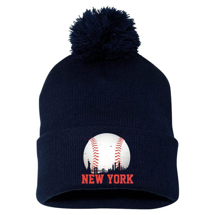 New York Skyline Baseball Sports Fan Pom Pom 12in Knit Beanie