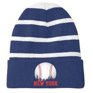 New York Skyline Baseball Sports Fan Striped Beanie with Solid Band