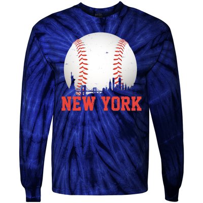 New York Skyline Baseball Sports Fan Tie-Dye Long Sleeve Shirt