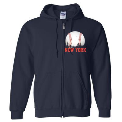 New York Skyline Baseball Sports Fan Full Zip Hoodie