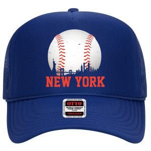 New York Skyline Baseball Sports Fan High Crown Mesh Back Trucker Hat