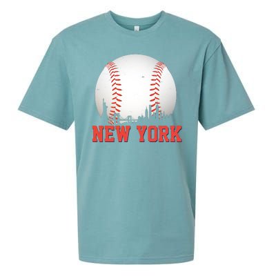 New York Skyline Baseball Sports Fan Sueded Cloud Jersey T-Shirt