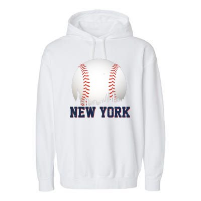 New York Skyline Baseball Sports Fan Garment-Dyed Fleece Hoodie