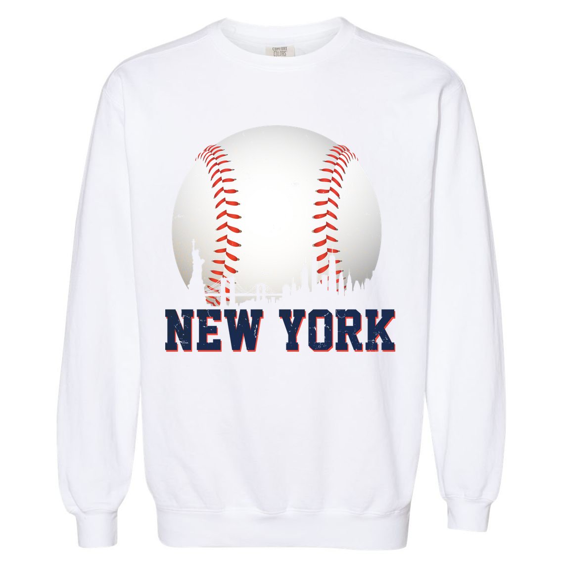 New York Skyline Baseball Sports Fan Garment-Dyed Sweatshirt