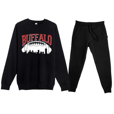 New York Skyline Buffalo Football Fan Premium Crewneck Sweatsuit Set