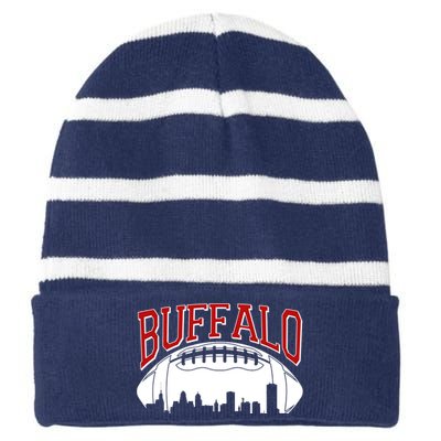 New York Skyline Buffalo Football Fan Striped Beanie with Solid Band