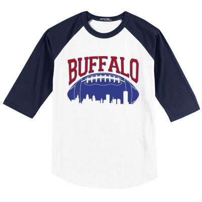 New York Skyline Buffalo Football Fan Baseball Sleeve Shirt