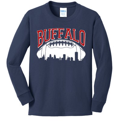 New York Skyline Buffalo Football Fan Kids Long Sleeve Shirt