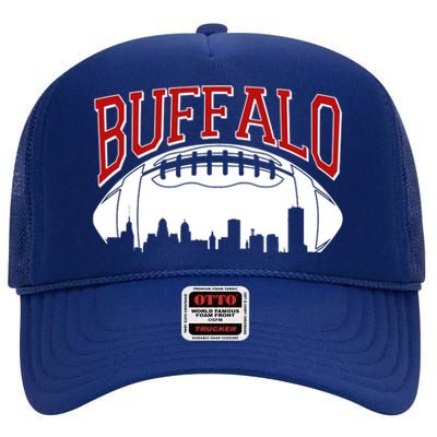 New York Skyline Buffalo Football Fan High Crown Mesh Back Trucker Hat