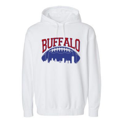 New York Skyline Buffalo Football Fan Garment-Dyed Fleece Hoodie