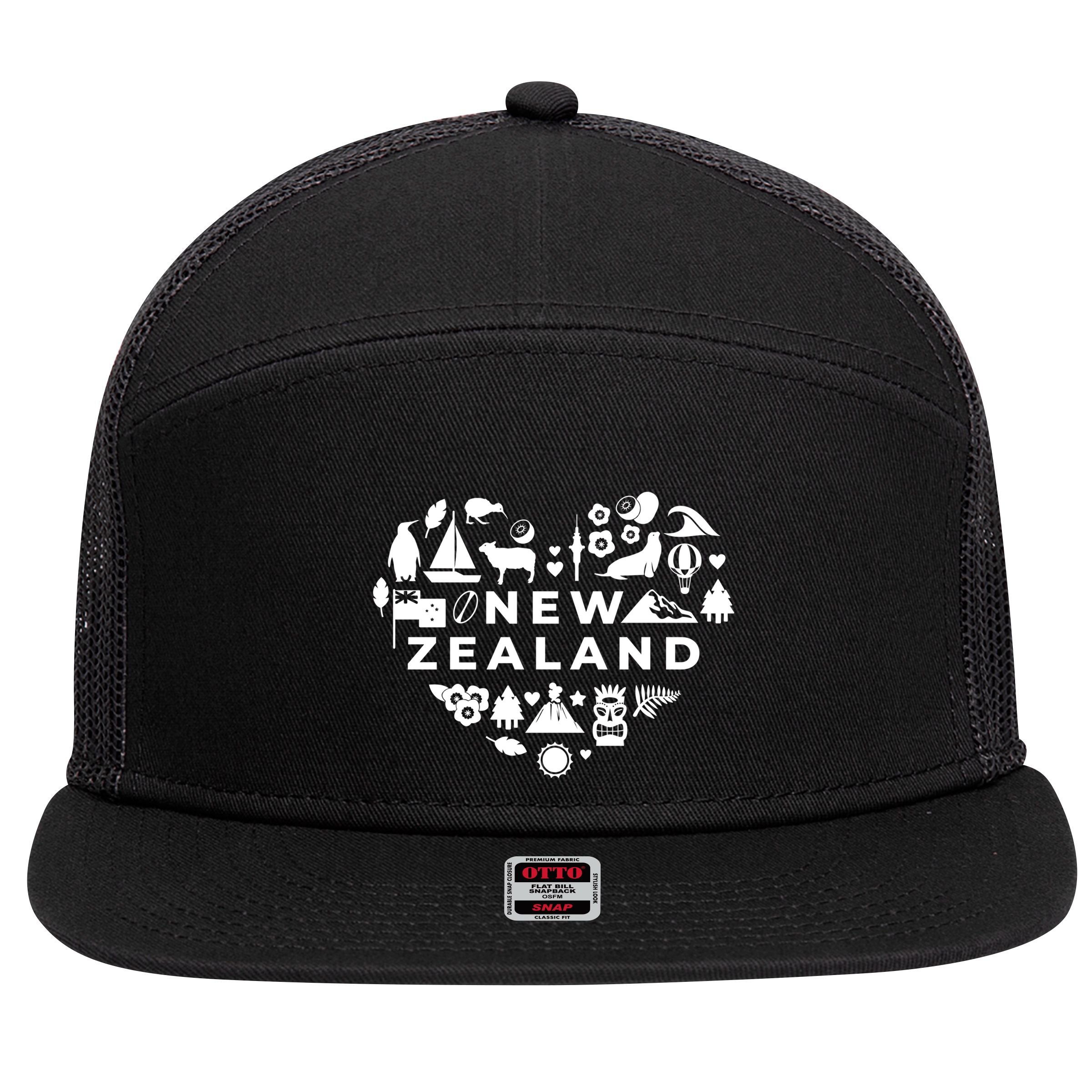 New Zealand Heart 7 Panel Mesh Trucker Snapback Hat