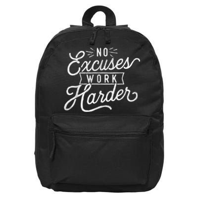 No Excuses Work Harder Motivational Quote Inspiration 16 in Basic Backpack