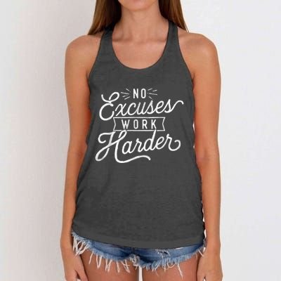 No Excuses Work Harder Motivational Quote Inspiration Women's Knotted Racerback Tank