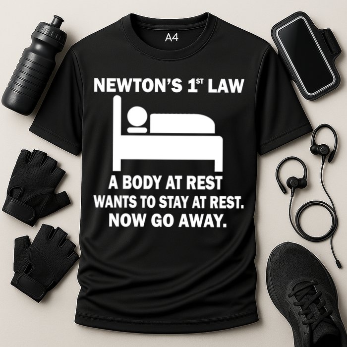 Newton's 1st Law A Body At Rest Cooling Performance Crew T-Shirt