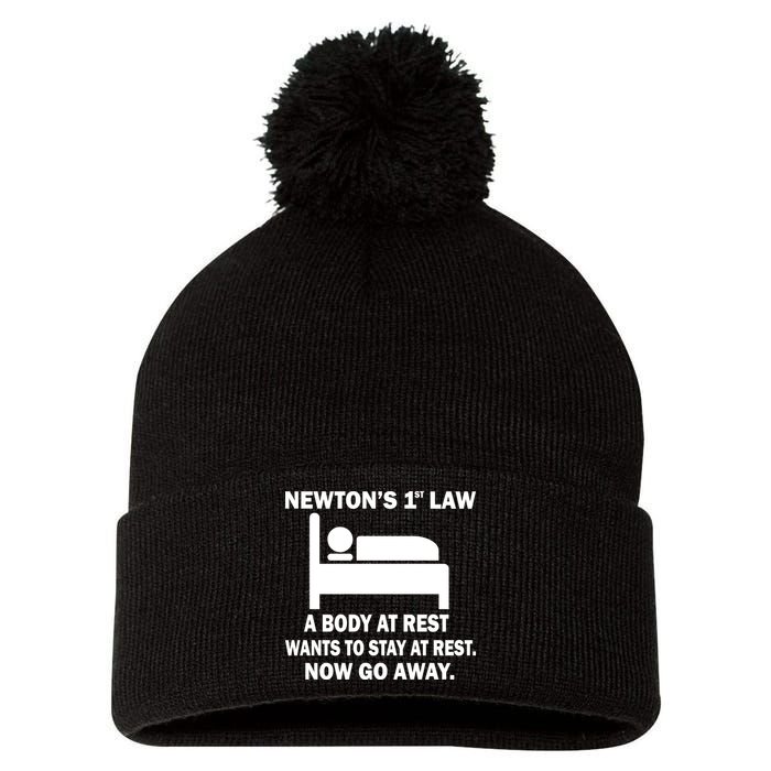 Newton's 1st Law A Body At Rest Pom Pom 12in Knit Beanie