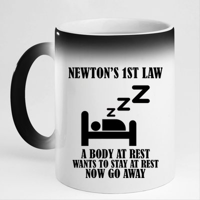 Newton's 1st Law Body At Rest Now Go Away 11oz Black Color Changing Mug