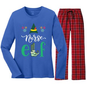 Nurse Elf Xmas Matching Christmas For Family Scrub Gift Women's Long Sleeve Flannel Pajama Set 