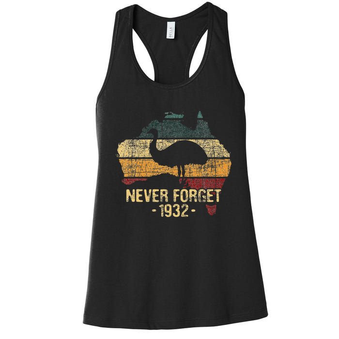 Never Forget 1932 Emu War Emu Lover Zookeeper Women's Racerback Tank