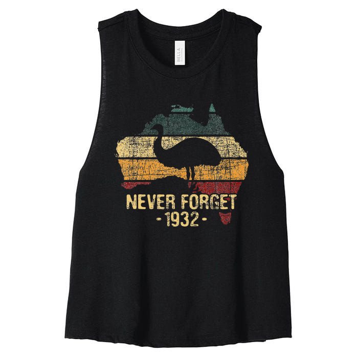 Never Forget 1932 Emu War Emu Lover Zookeeper Women's Racerback Cropped Tank