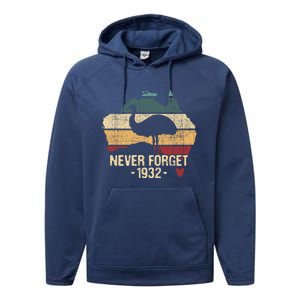 Never Forget 1932 Emu War Gift Emu Lover Zookeeper Gift Performance Fleece Hoodie