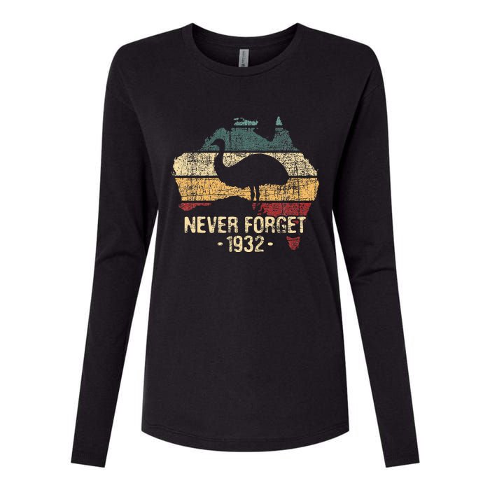 Never Forget 1932 Emu War Emu Lover Zookeeper Womens Cotton Relaxed Long Sleeve T-Shirt