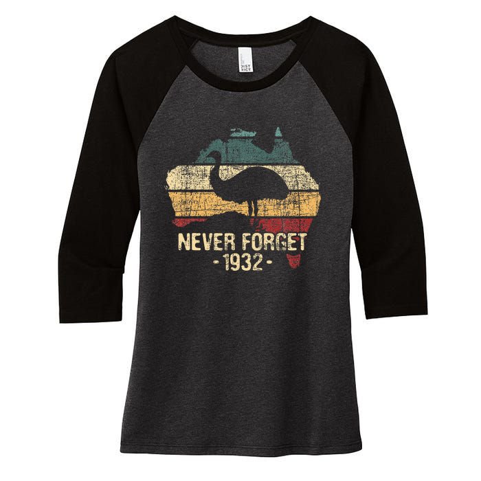 Never Forget 1932 Emu War Emu Lover Zookeeper Women's Tri-Blend 3/4-Sleeve Raglan Shirt