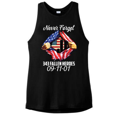 Never Forget 343 Fallen Heroes 091101 September 11 Ladies PosiCharge Tri-Blend Wicking Tank